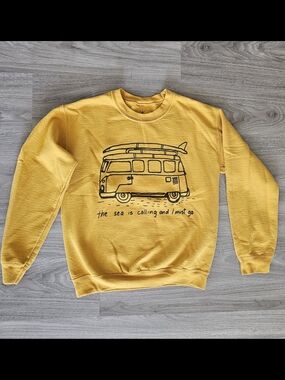Yellow Graphic Surf Bus Crewneck Sweatshirt